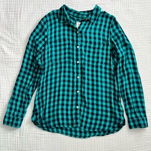 SO Perfect Shirt relaxed teal blue green button down top size Large